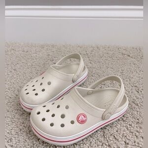 Crocs Crocband clogs- toddler/little kids size 10; beige, white